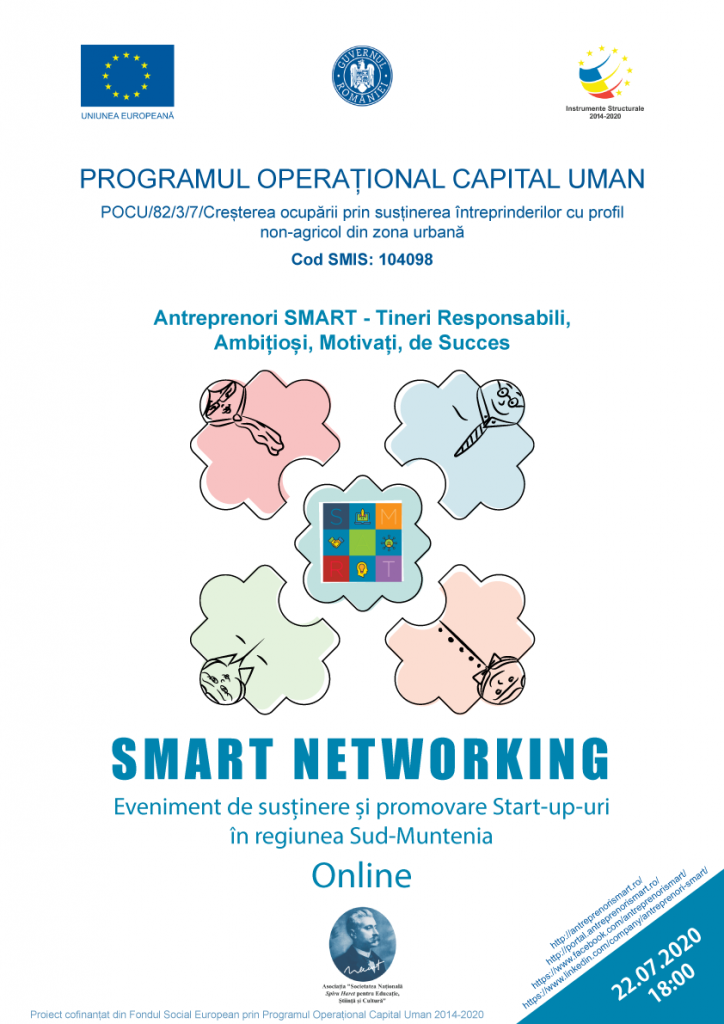 Smart Networking-eveniment gratuit, online, pentru promovarea Start-up-urilor din Regiunea Sud-Muntenia